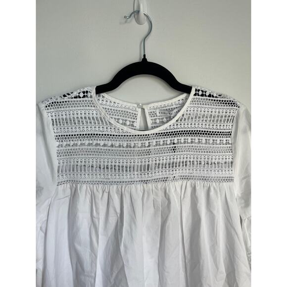 English Factory Eyelet Lace Babydoll Blouse Women Small‎ White Short Sleeve NWT - Picture 6 of 9